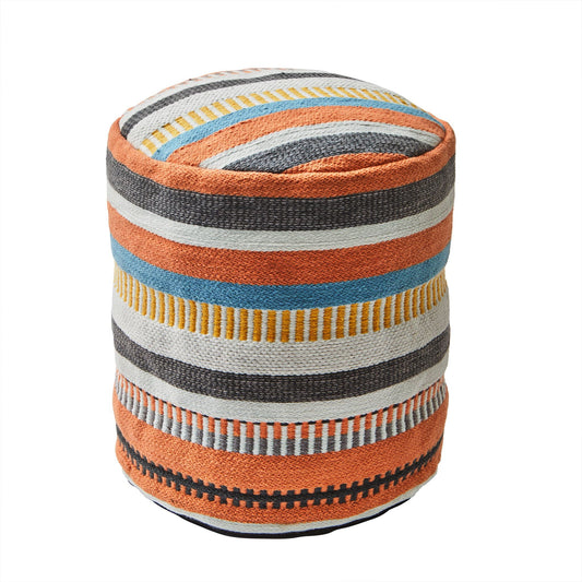 Multi Stripe Round Outdoor Pouf, 16" x 16" x 16", Multi-Color