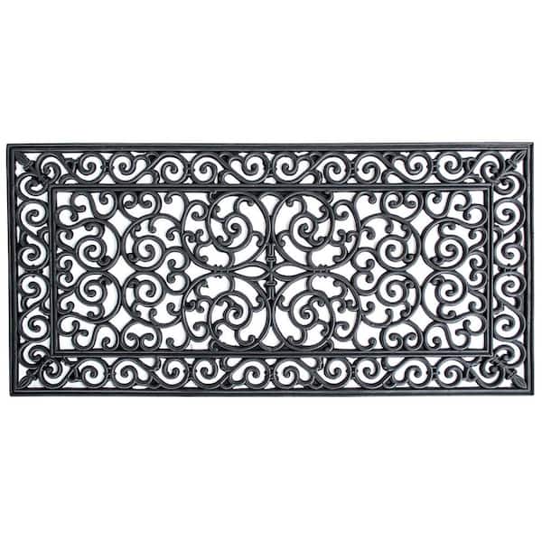 Rubber Door Mat Entryway Decorative Scrollwork Indoor Outdoor 24 in. x 48 in.
