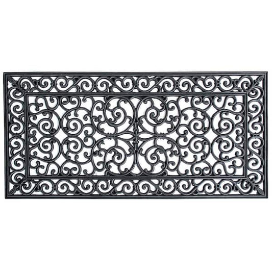 Rubber Door Mat Entryway Decorative Scrollwork Indoor Outdoor 24 in. x 48 in.