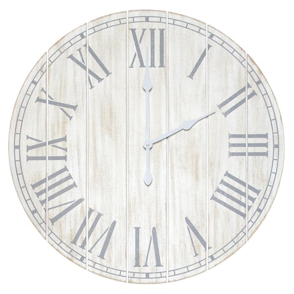 Wall Clock Rustic Coastal 23 in. White Wash Wood Plank Large