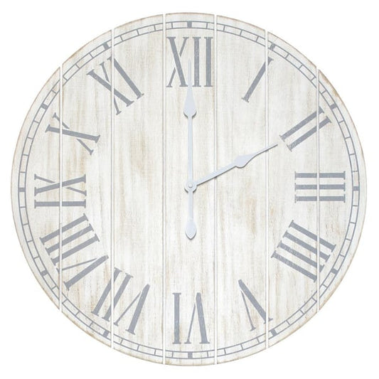 Wall Clock Rustic Coastal 23 in. White Wash Wood Plank Large