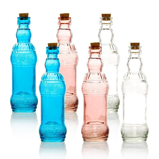 6pc Edna Colorful Decorative Vintage Glass Bottles and Flower Vases Wedding Table and Centerpiece Display