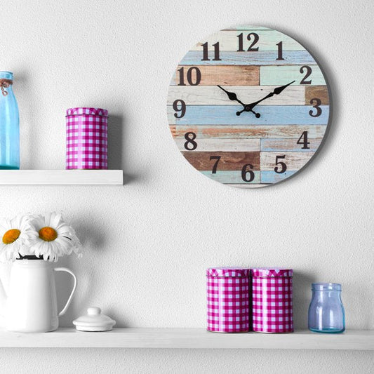 Blue Analog Round Coastal Battery Operated Wall Clock in 14 inches