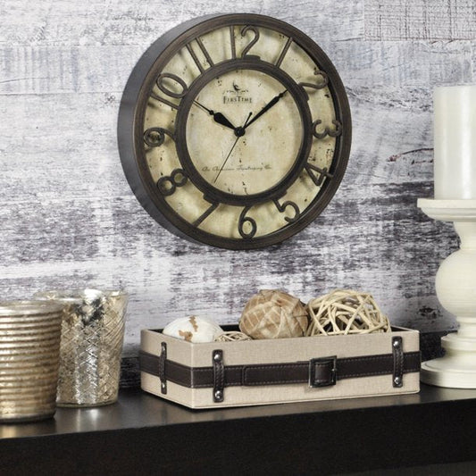 Bronze Raised Number Wall Clock Traditional Analog 8x2x8 Inches