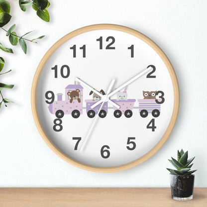 Girls  Train Wall Clock, Nursery Wall Clock, Childrens Wall Clock, Girl Baby Shower Gift, Kids Wall Clock, Girls Room Wall Decor