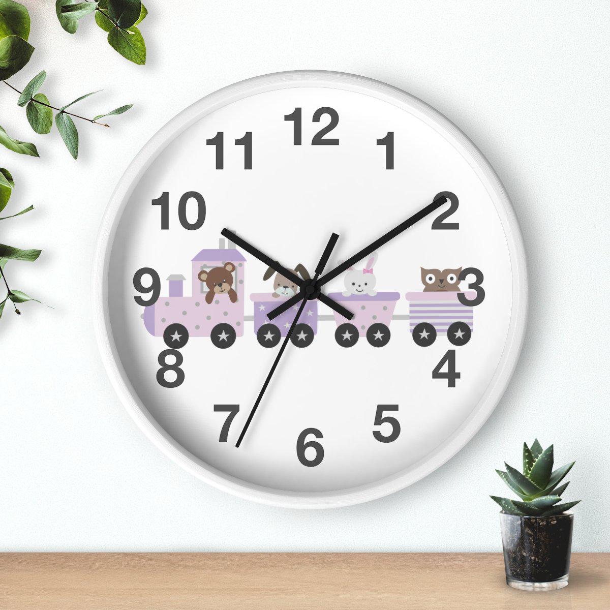 Girls  Train Wall Clock, Nursery Wall Clock, Childrens Wall Clock, Girl Baby Shower Gift, Kids Wall Clock, Girls Room Wall Decor