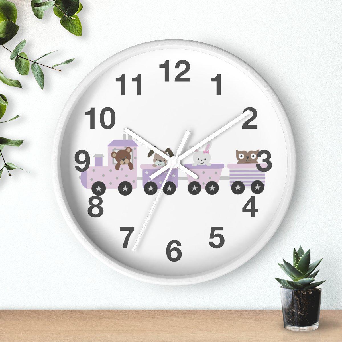 Girls  Train Wall Clock, Nursery Wall Clock, Childrens Wall Clock, Girl Baby Shower Gift, Kids Wall Clock, Girls Room Wall Decor