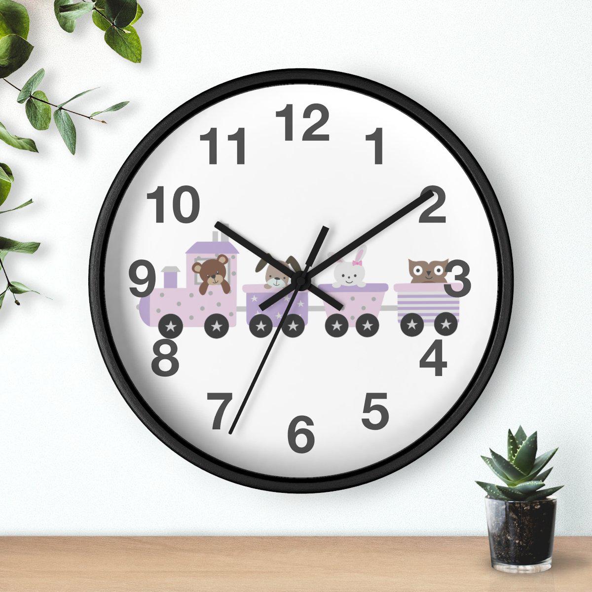 Girls  Train Wall Clock, Nursery Wall Clock, Childrens Wall Clock, Girl Baby Shower Gift, Kids Wall Clock, Girls Room Wall Decor