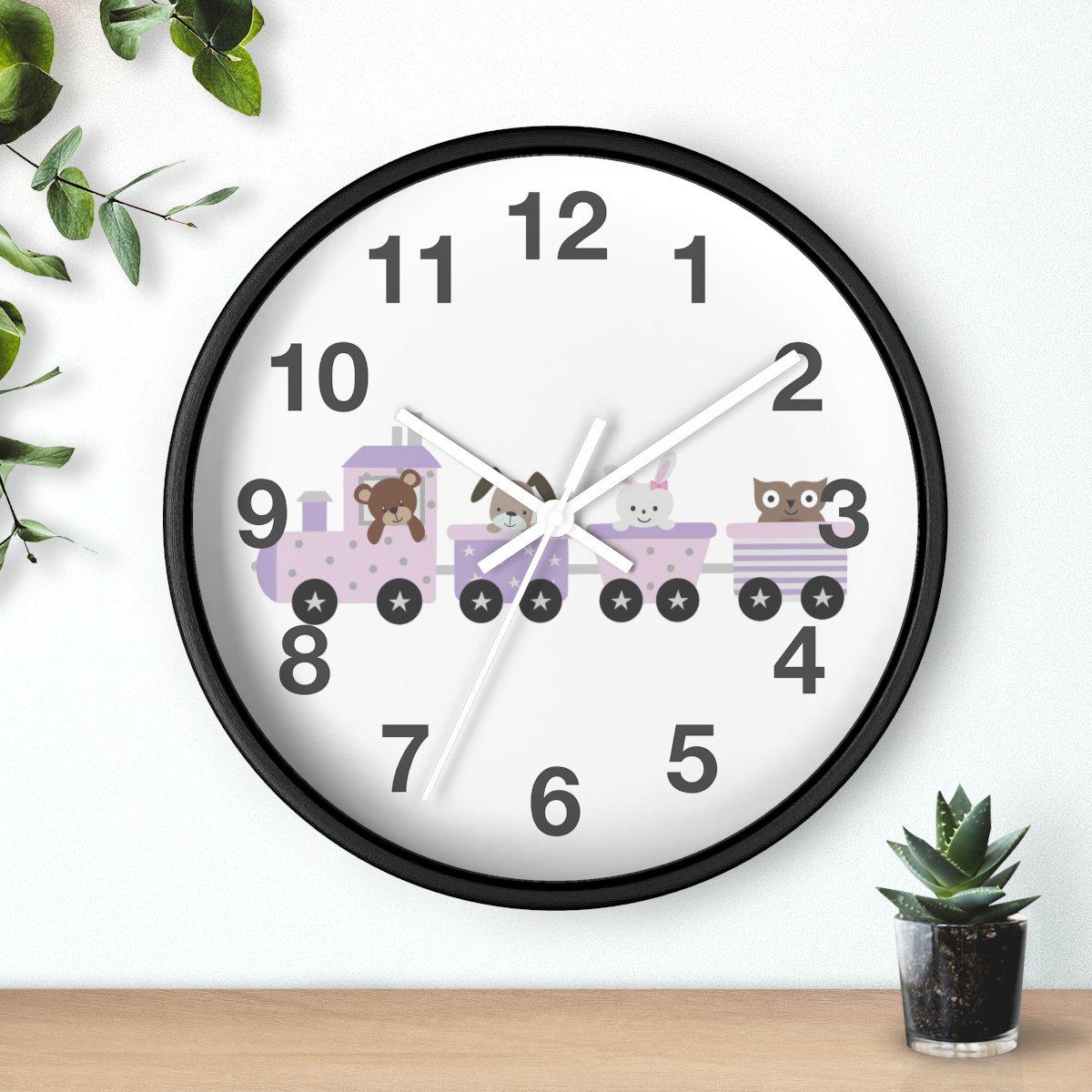 Girls  Train Wall Clock, Nursery Wall Clock, Childrens Wall Clock, Girl Baby Shower Gift, Kids Wall Clock, Girls Room Wall Decor