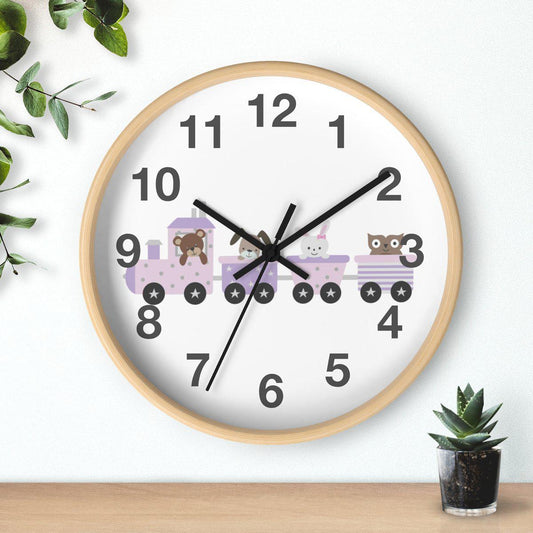 Girls  Train Wall Clock, Nursery Wall Clock, Childrens Wall Clock, Girl Baby Shower Gift, Kids Wall Clock, Girls Room Wall Decor