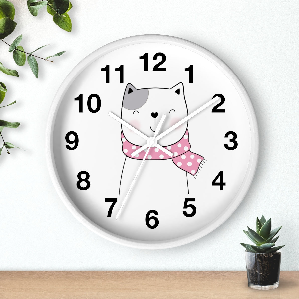 Girls Wall Clock Kitty Cat, Silent No Ticking Nursery Wall Clock, Canada USA