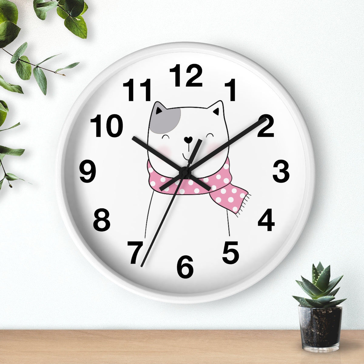 Girls Wall Clock Kitty Cat, Silent No Ticking Nursery Wall Clock, Canada USA