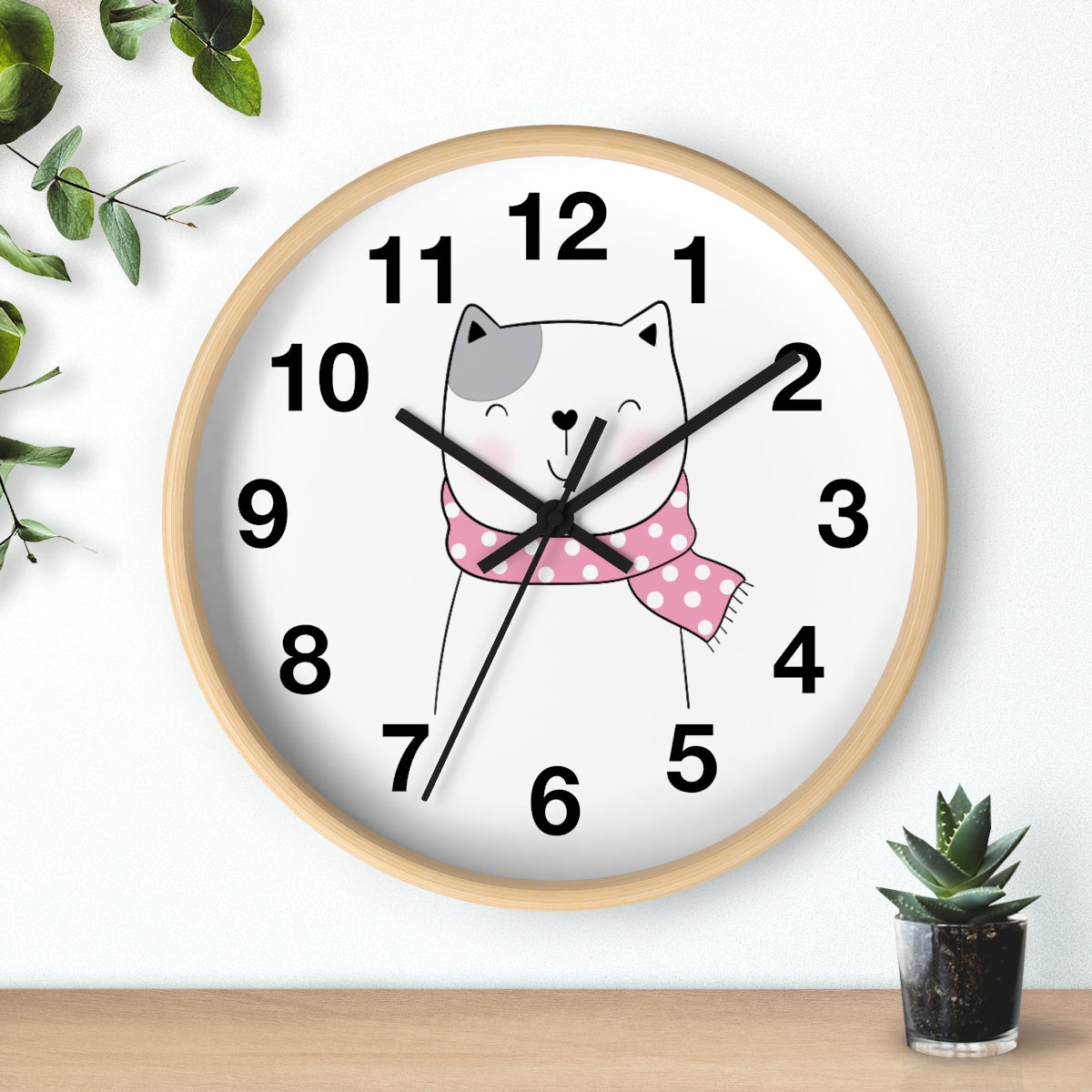 Girls Wall Clock Kitty Cat, Silent No Ticking Nursery Wall Clock, Canada USA