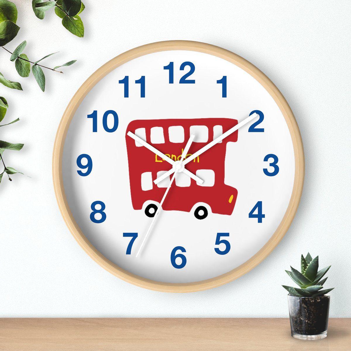 Nursery Wall Clock No Ticking London Bus, Nursery Large Wall Clock, Kids Wall Clock, Silent Nursery Wall Clock, Kids Wall Decor | Pippa + June