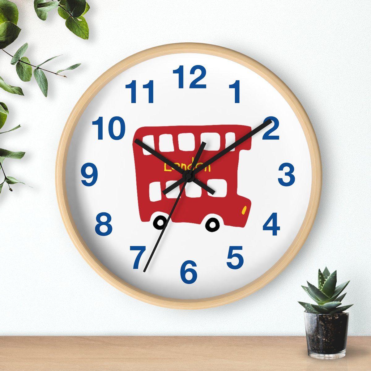 Nursery Wall Clock No Ticking London Bus, Nursery Large Wall Clock, Kids Wall Clock, Silent Nursery Wall Clock, Kids Wall Decor | Pippa + June