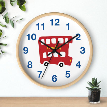 Nursery Wall Clock No Ticking London Bus, Nursery Large Wall Clock, Kids Wall Clock, Silent Nursery Wall Clock, Kids Wall Decor | Pippa + June