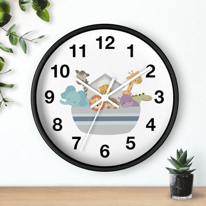 Nursery Wall Clock No Ticking Noah's Ark, Nursery Large Wall Clock, Kids Wall Clock, Silent Nursery Wall Clock, Kids Wall Decor | Pippa + June