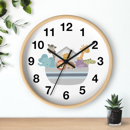 Nursery Wall Clock No Ticking Noah's Ark, Nursery Large Wall Clock, Kids Wall Clock, Silent Nursery Wall Clock, Kids Wall Decor | Pippa + June