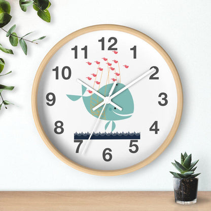 Nursery Wall Clock No Ticking Ocean Whale, Kids Wall Clock, Nursery Large Wall Clock, Silent Nursery Wall Clock, Kids Wall Decor | Pippa + June