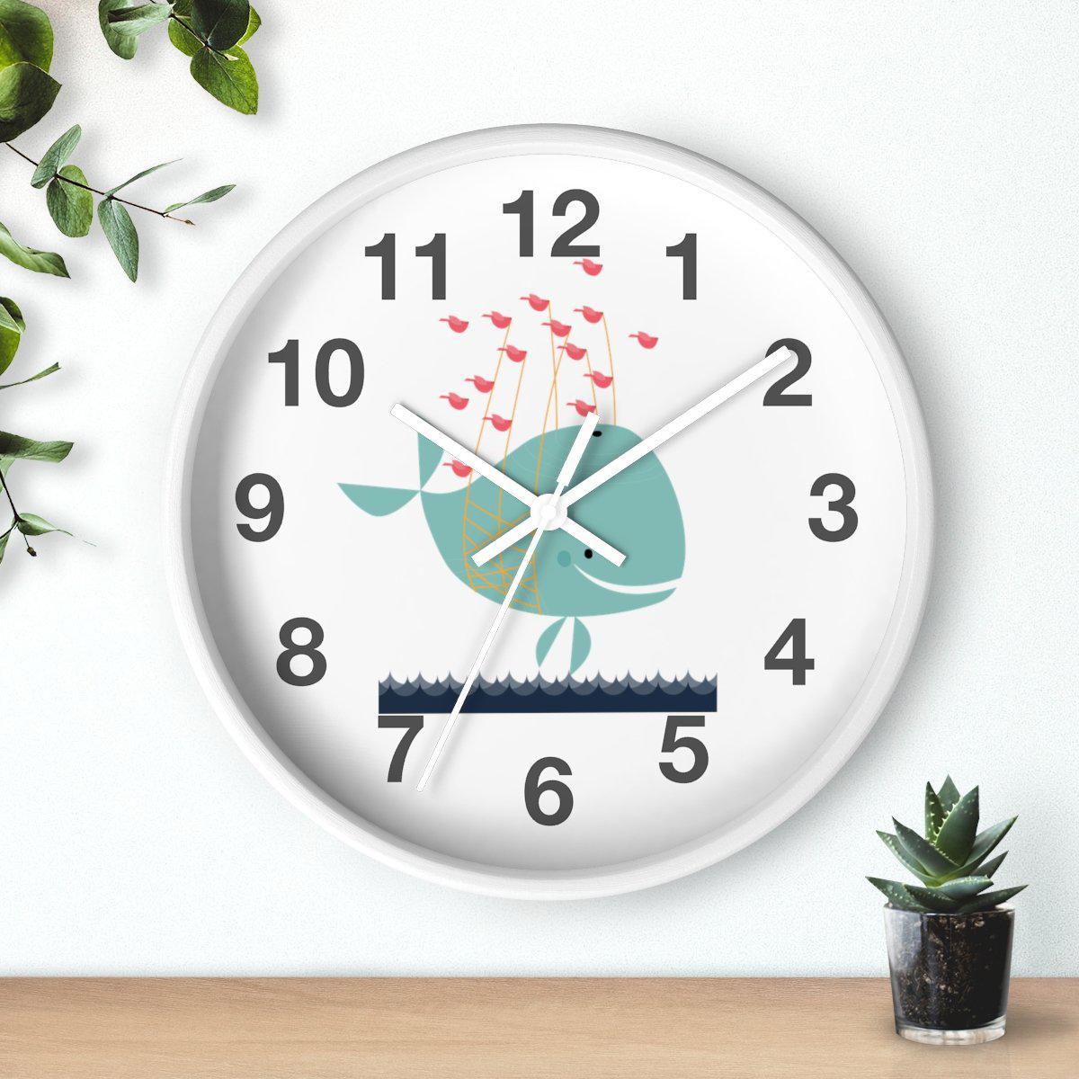 Nursery Wall Clock No Ticking Ocean Whale, Kids Wall Clock, Nursery Large Wall Clock, Silent Nursery Wall Clock, Kids Wall Decor | Pippa + June