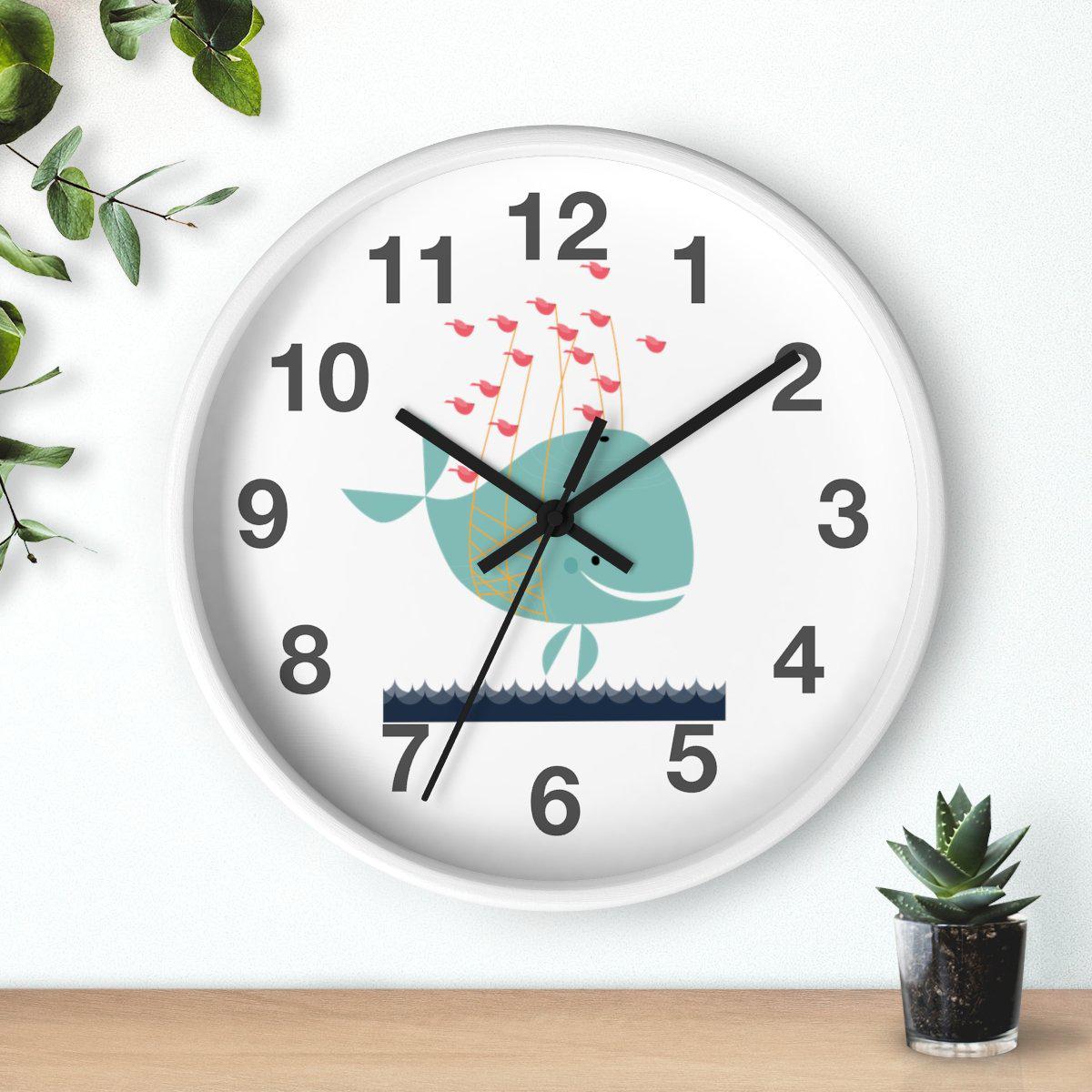 Nursery Wall Clock No Ticking Ocean Whale, Kids Wall Clock, Nursery Large Wall Clock, Silent Nursery Wall Clock, Kids Wall Decor | Pippa + June