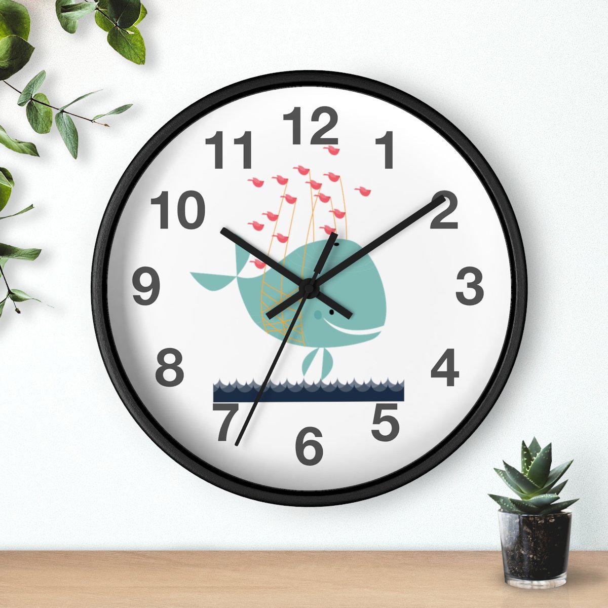 Nursery Wall Clock No Ticking Ocean Whale, Kids Wall Clock, Nursery Large Wall Clock, Silent Nursery Wall Clock, Kids Wall Decor | Pippa + June