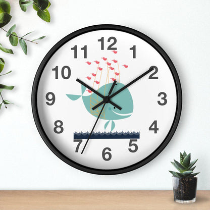 Nursery Wall Clock No Ticking Ocean Whale, Kids Wall Clock, Nursery Large Wall Clock, Silent Nursery Wall Clock, Kids Wall Decor | Pippa + June