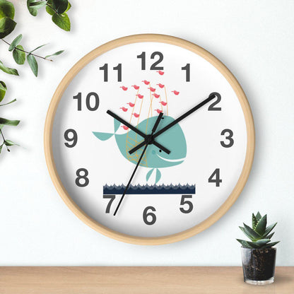 Nursery Wall Clock No Ticking Ocean Whale, Kids Wall Clock, Nursery Large Wall Clock, Silent Nursery Wall Clock, Kids Wall Decor | Pippa + June