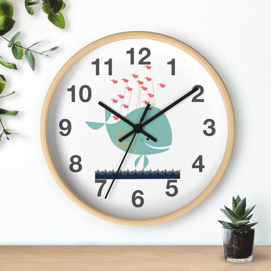 Nursery Wall Clock No Ticking Ocean Whale, Kids Wall Clock, Nursery Large Wall Clock, Silent Nursery Wall Clock, Kids Wall Decor | Pippa + June