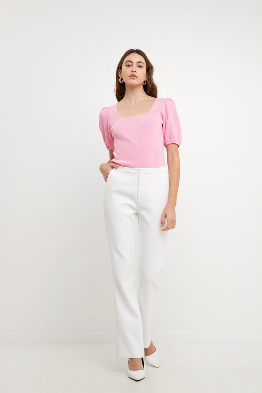 Knit Square Neck Puff Top