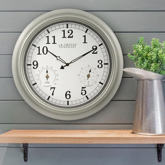 Wall Clock Quartz Thermometer Hygrometer Indoor And Outdoor 18 in. Round