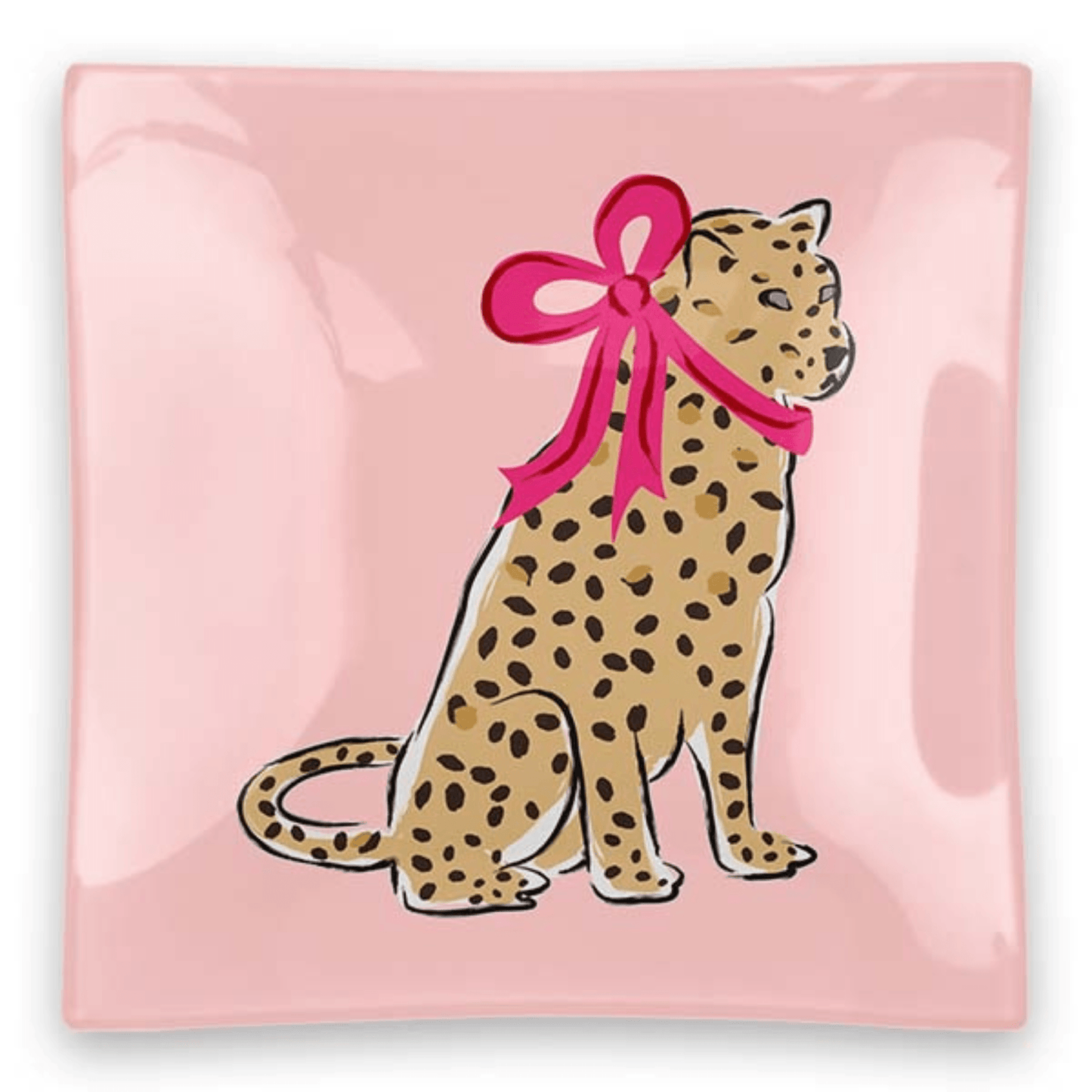 Leopard Bow Square Glass Tray