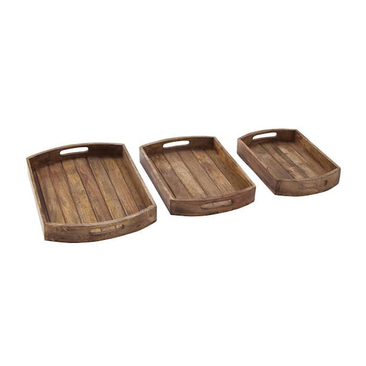 Wood Rustic Decorative Tray with Slot Handles, Brown