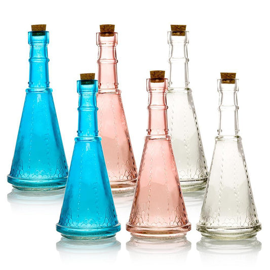 6pc Marguerite Colorful Decorative Vintage Glass Bottles and Flower Vases Wedding Table and Centerpiece Display