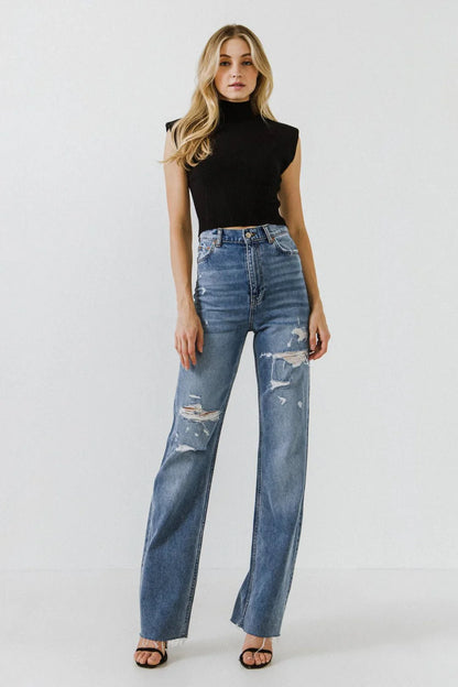 Mock Neck Padded Knit Top