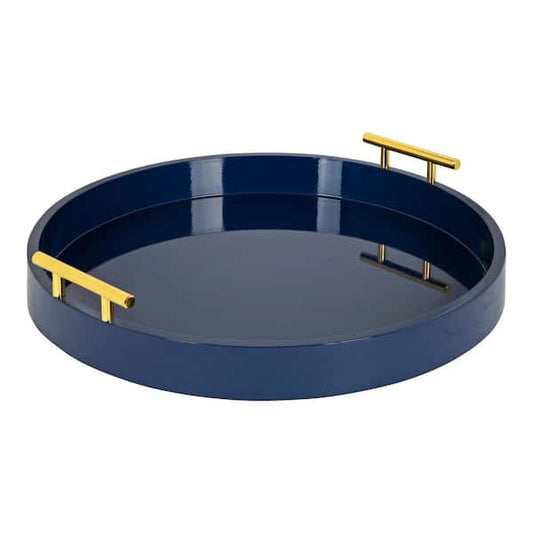18" x 3" x 18" Circular-shaped Decorative Accent Tray, Navy Blue