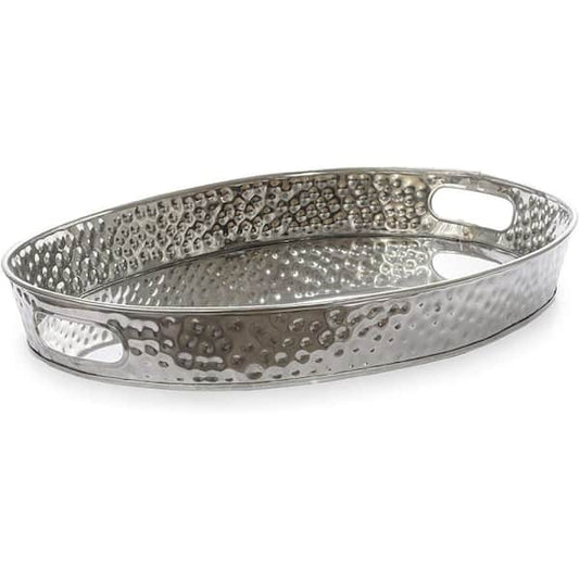 Oval Decorative Serving Tray Hand Hammered, Stainless Steel
