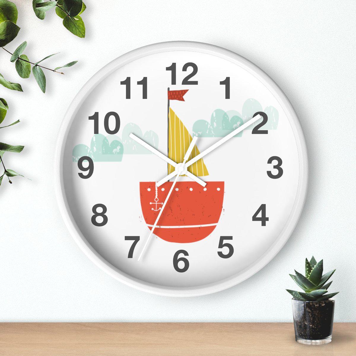 Boys Red Sailboat Wall Clock, Boys Nursery Wall Clock, Boys Bedroom Decor, Childrens Wall Clock, Kids Wall Clock, Boys Wall Decor, Kids Room Decor