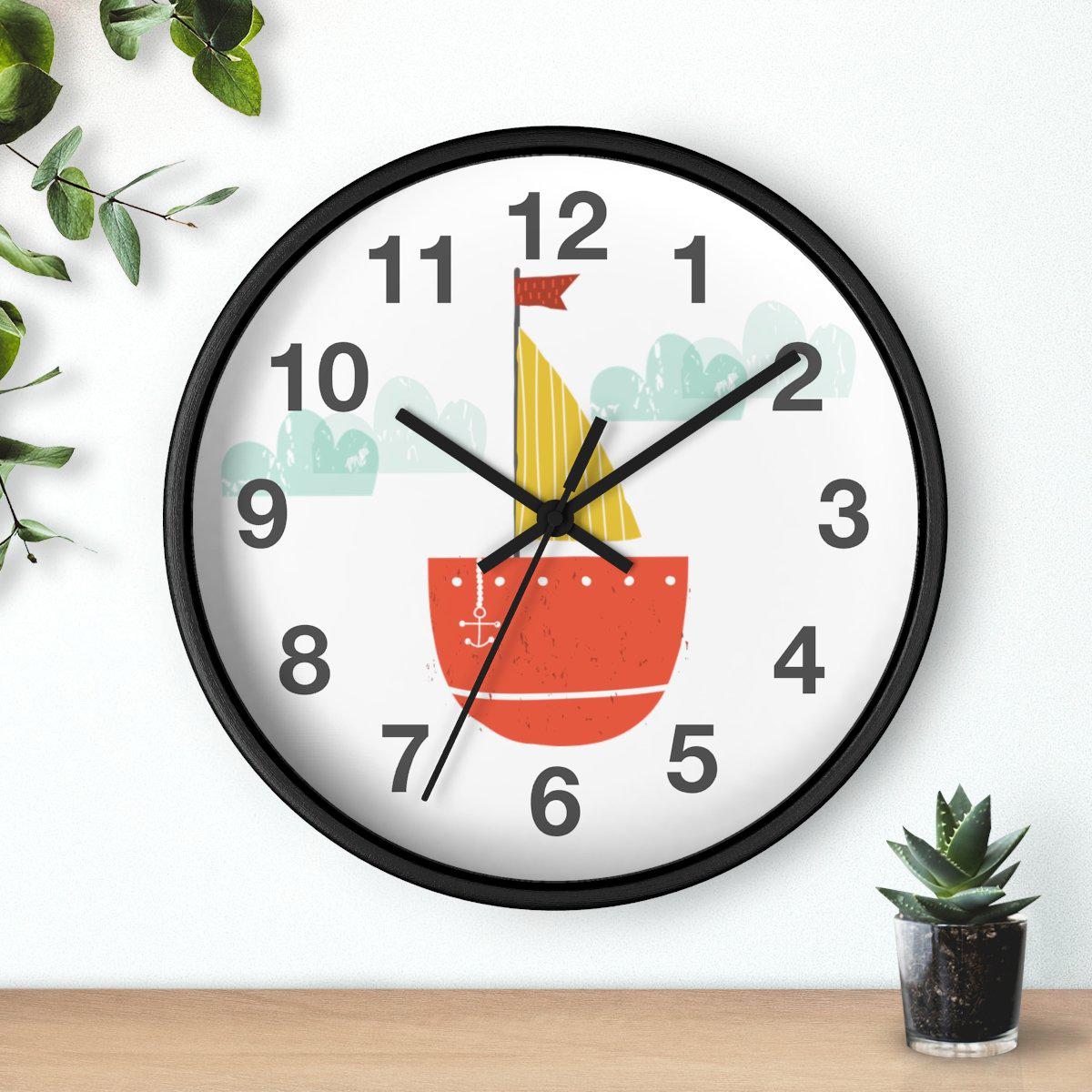 Boys Red Sailboat Wall Clock, Boys Nursery Wall Clock, Boys Bedroom Decor, Childrens Wall Clock, Kids Wall Clock, Boys Wall Decor, Kids Room Decor