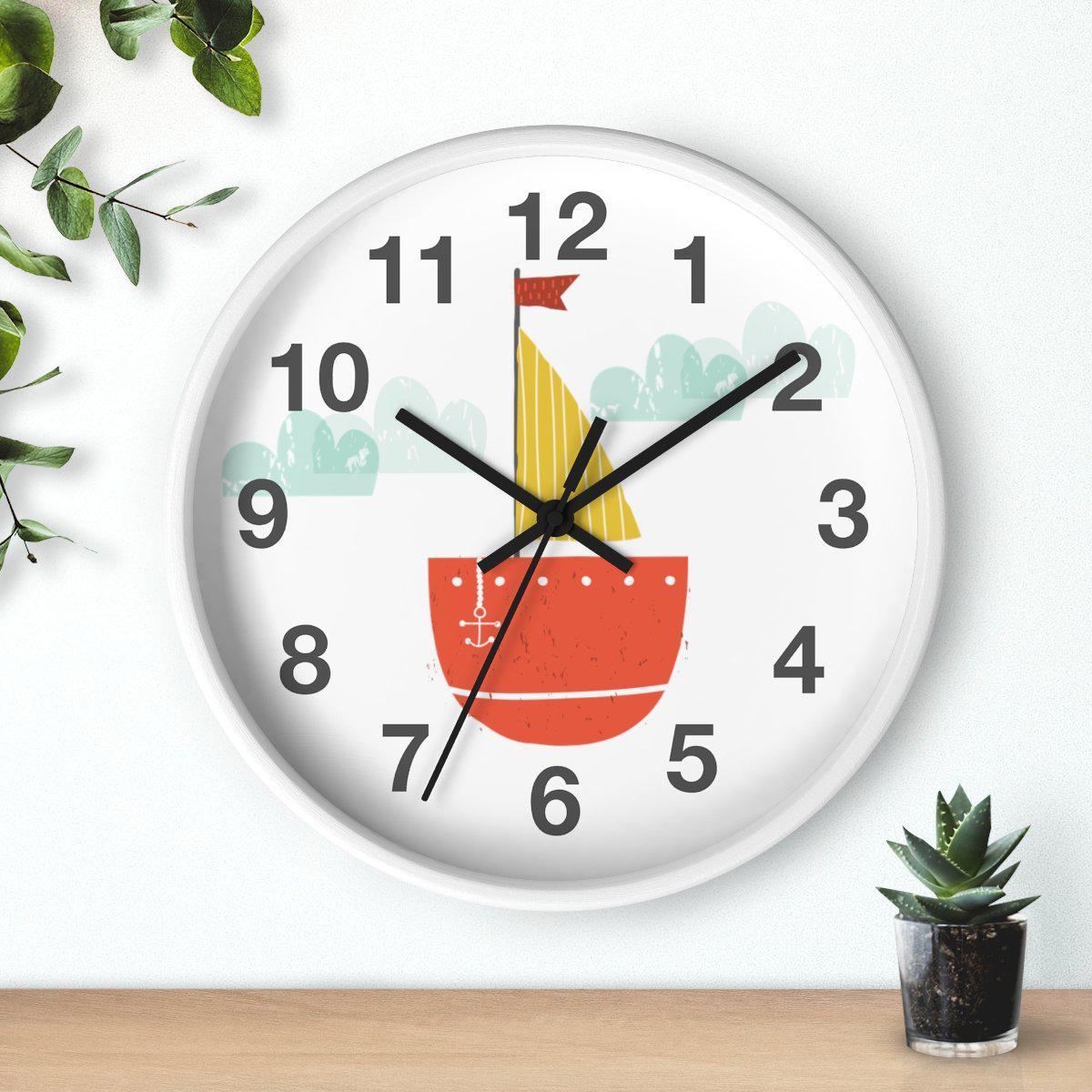 Boys Red Sailboat Wall Clock, Boys Nursery Wall Clock, Boys Bedroom Decor, Childrens Wall Clock, Kids Wall Clock, Boys Wall Decor, Kids Room Decor