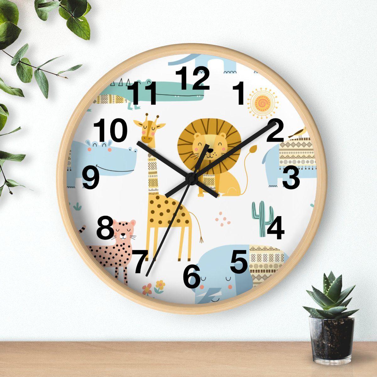 Nursery Wall Clock No Ticking Jungle Animals, Nursery Large Wall Clock, Kids Wall Clock, Silent Nursery Wall Clock, Kids Wall Decor | Pippa + June
