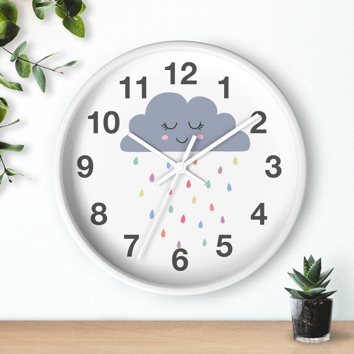 Nursery Wall Clock No Ticking Rainbow Clouds, Kids Wall Clock, Nursery Large Wall Clock, Silent Nursery Wall Clock, Kids Wall Decor | Pippa + June