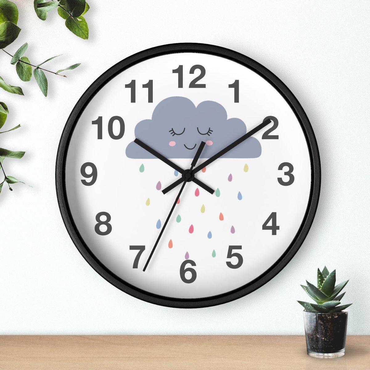 Nursery Wall Clock No Ticking Rainbow Clouds, Kids Wall Clock, Nursery Large Wall Clock, Silent Nursery Wall Clock, Kids Wall Decor | Pippa + June