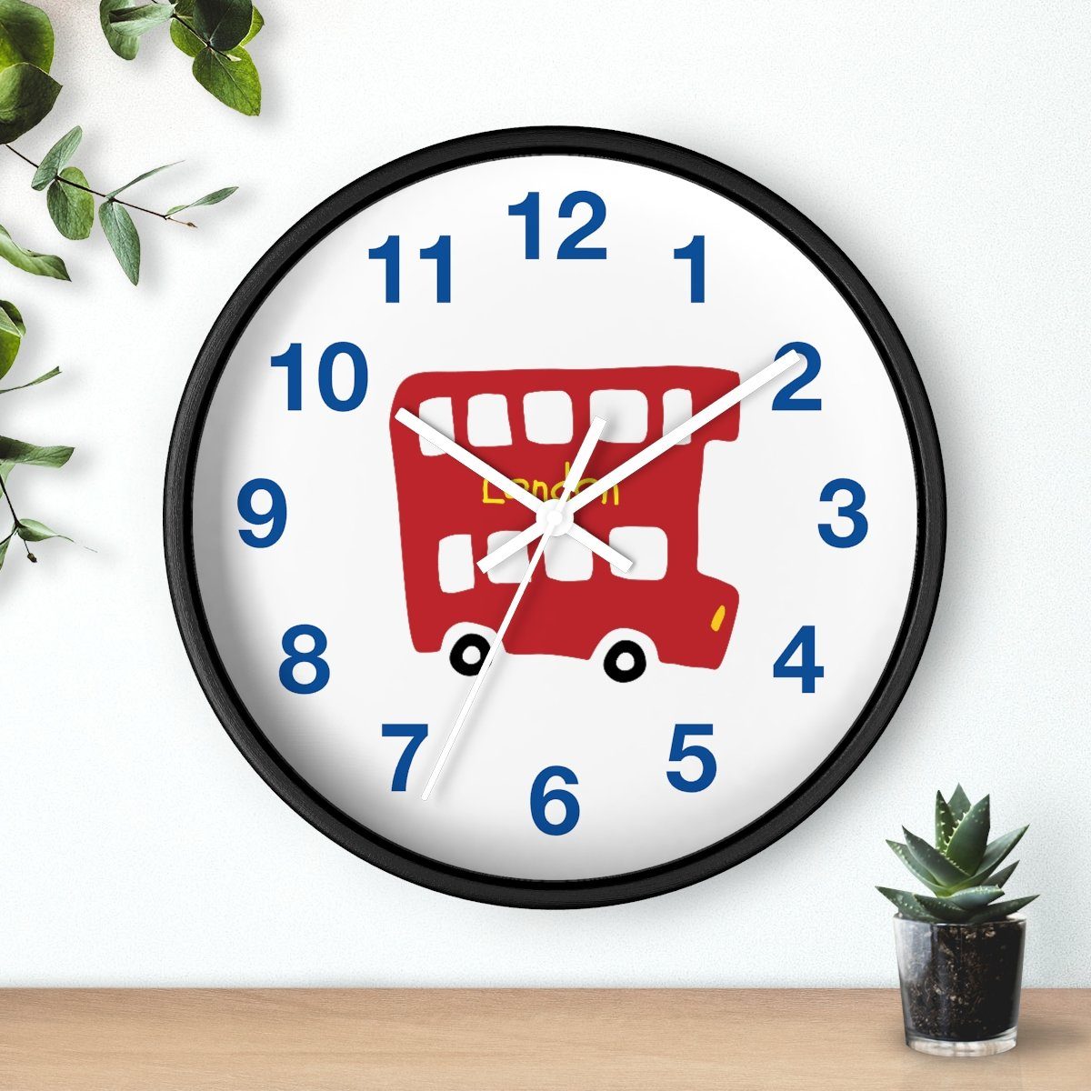 Nursery Wall Clock No Ticking London Bus, Nursery Large Wall Clock, Kids Wall Clock, Silent Nursery Wall Clock, Kids Wall Decor | Pippa + June