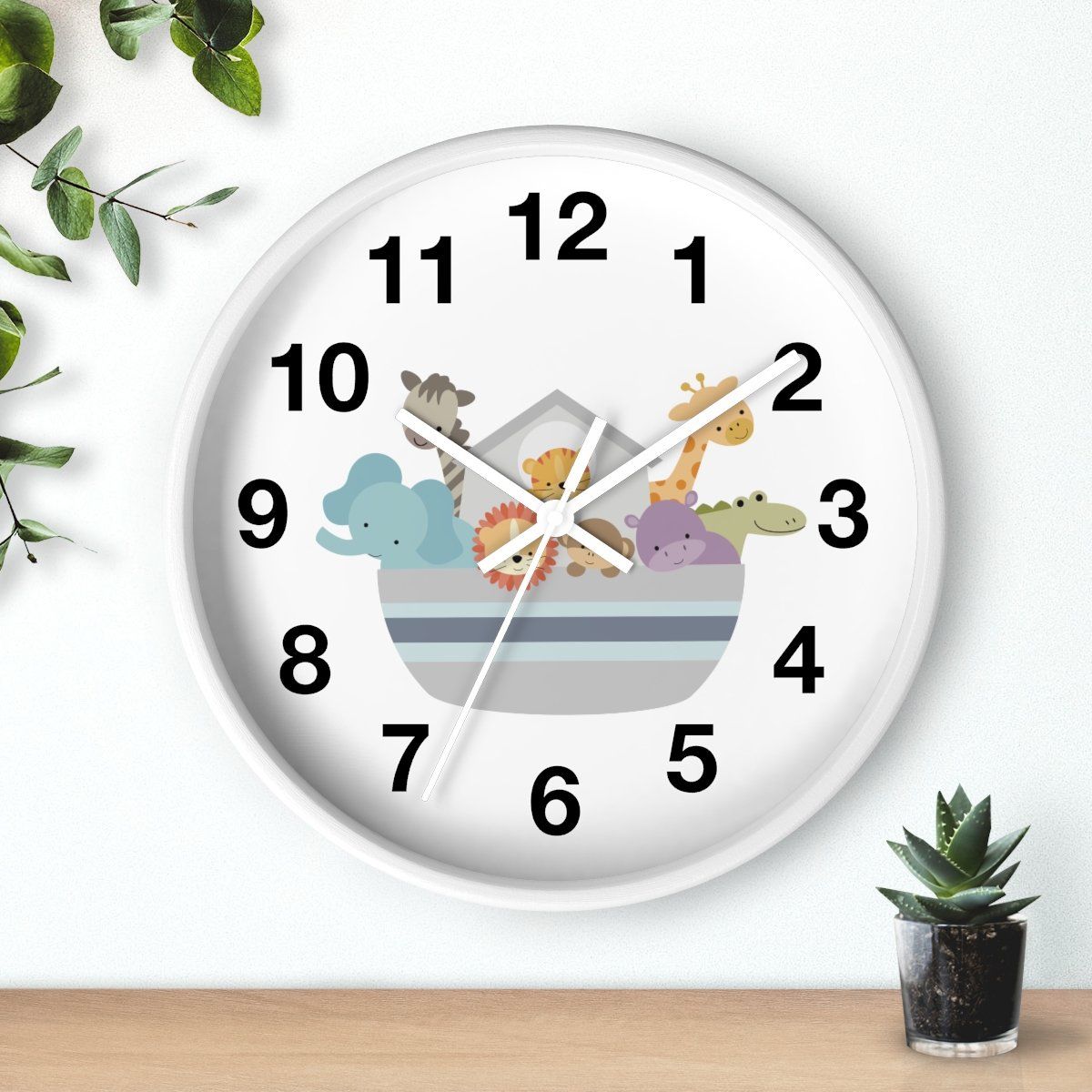 Nursery Wall Clock No Ticking Noah's Ark, Nursery Large Wall Clock, Kids Wall Clock, Silent Nursery Wall Clock, Kids Wall Decor | Pippa + June