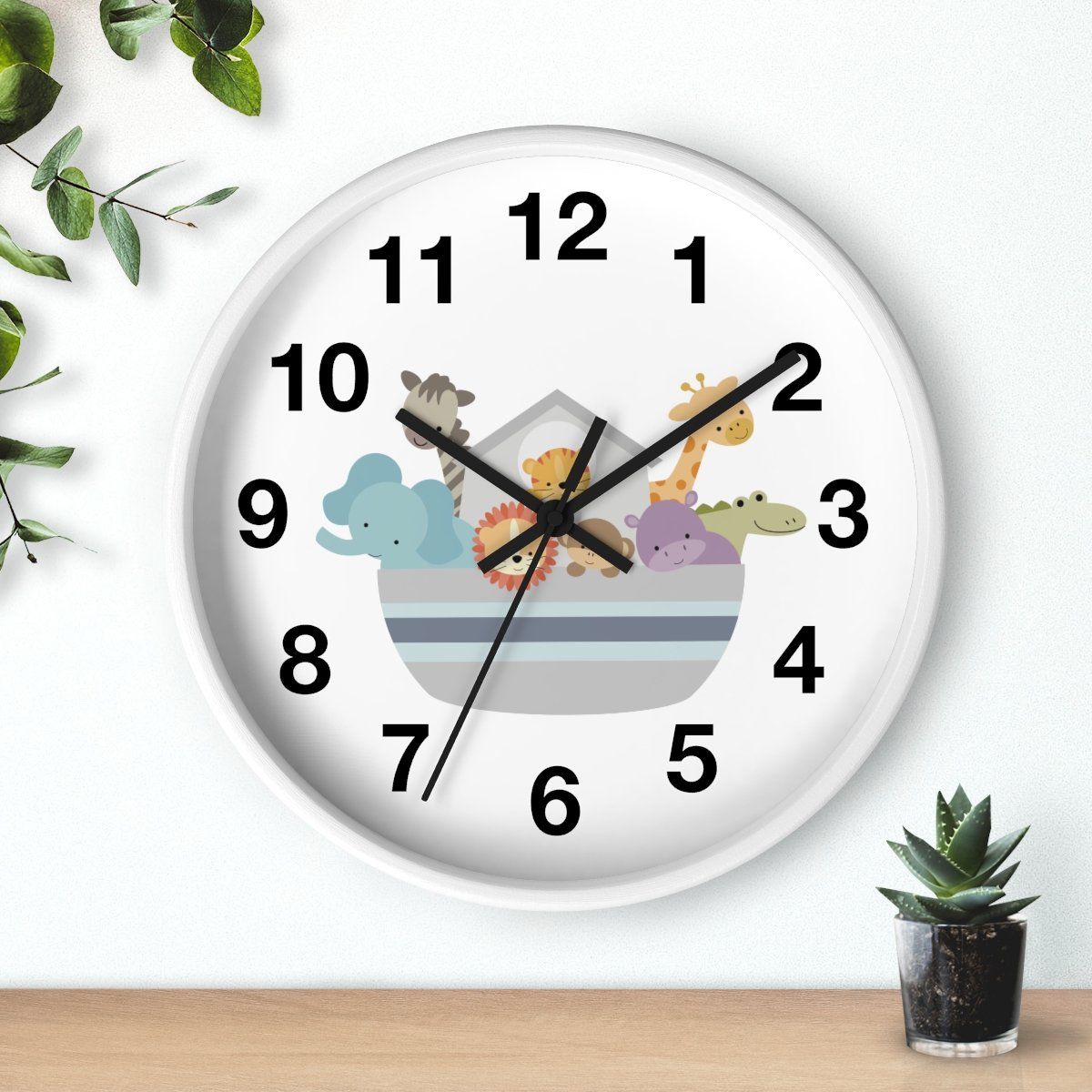 Nursery Wall Clock No Ticking Noah's Ark, Nursery Large Wall Clock, Kids Wall Clock, Silent Nursery Wall Clock, Kids Wall Decor | Pippa + June