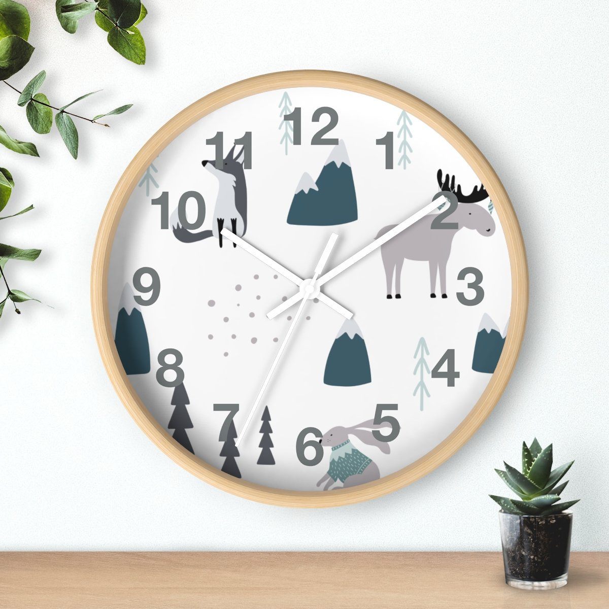 Nursery Wall Clock No Ticking Woodland Animals, Nursery Large Wall Clock, Kids Wall Clock, Silent Nursery Wall Clock, Kids Wall Decor | Pippa + June