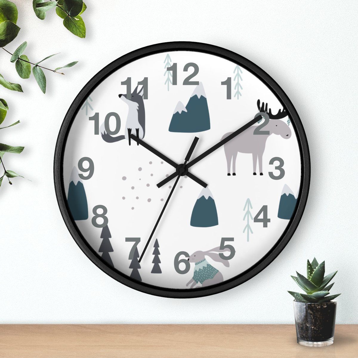 Nursery Wall Clock No Ticking Woodland Animals, Nursery Large Wall Clock, Kids Wall Clock, Silent Nursery Wall Clock, Kids Wall Decor | Pippa + June