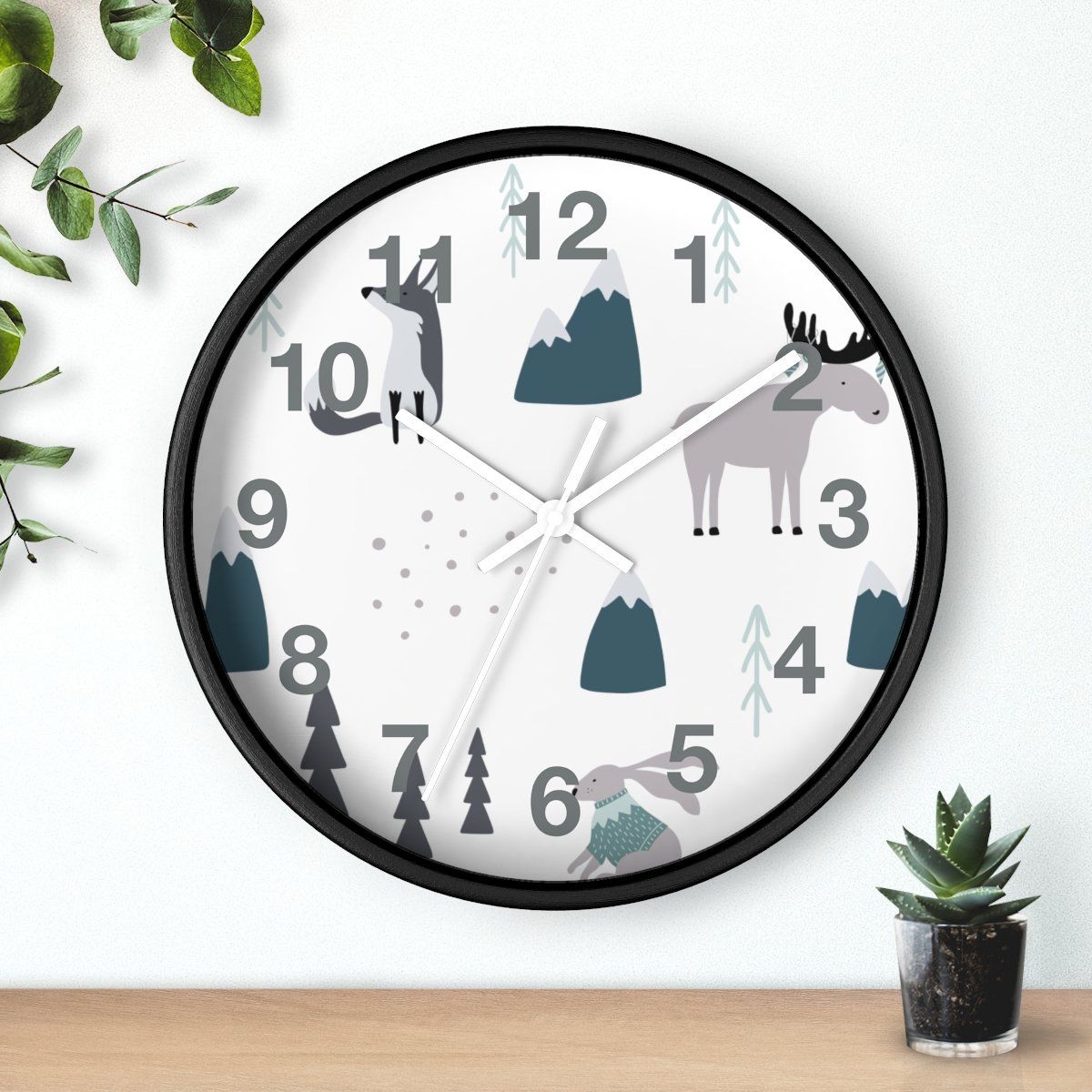 Nursery Wall Clock No Ticking Woodland Animals, Nursery Large Wall Clock, Kids Wall Clock, Silent Nursery Wall Clock, Kids Wall Decor | Pippa + June