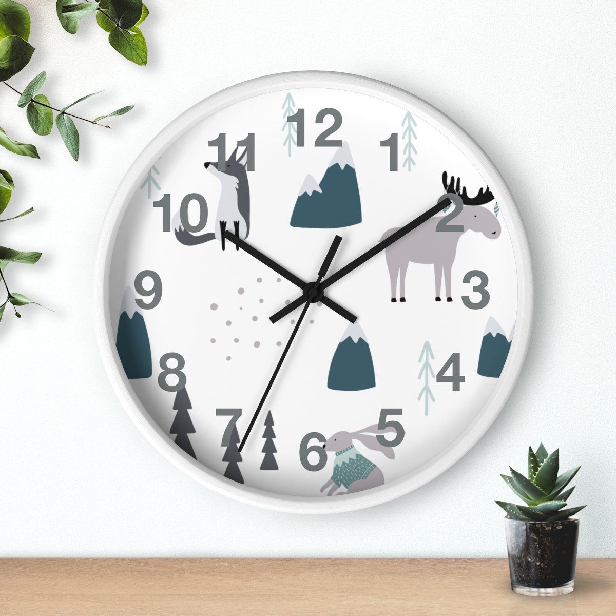 Nursery Wall Clock No Ticking Woodland Animals, Nursery Large Wall Clock, Kids Wall Clock, Silent Nursery Wall Clock, Kids Wall Decor | Pippa + June